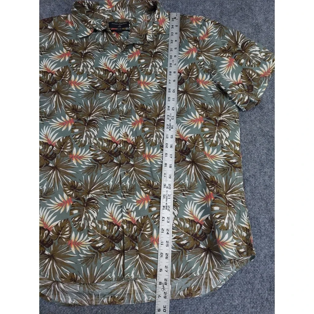 Banana Republic Linen Shirt‎ Mens Large Hawaiian Slim Fit Beach Safari Leaves